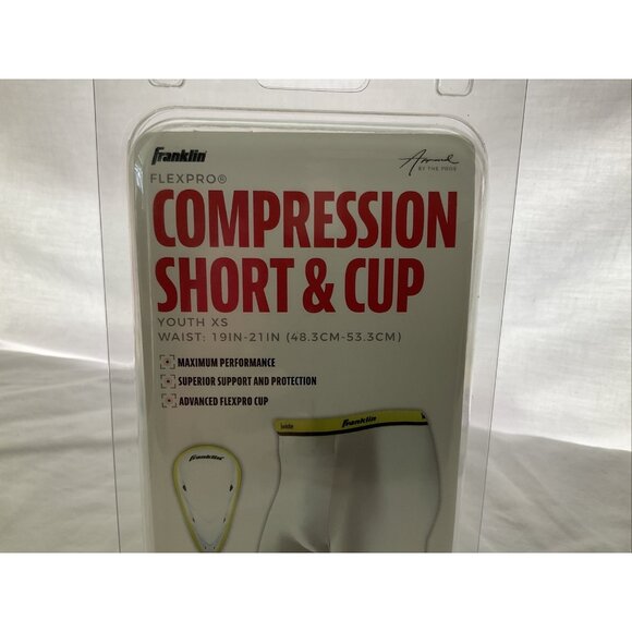 Franklin Sports Youth Compression Short with Cup, White/Neon XS  19”-21" Waist - Picture 7 of 11
